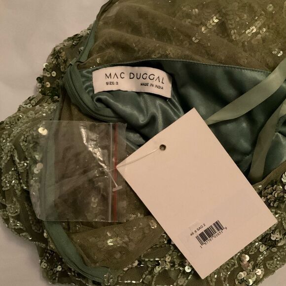 MAC DUGGAL 4908 Green High Neck Sleeveless Beaded Fringe Fitted Gown Dress - Picture 13 of 13